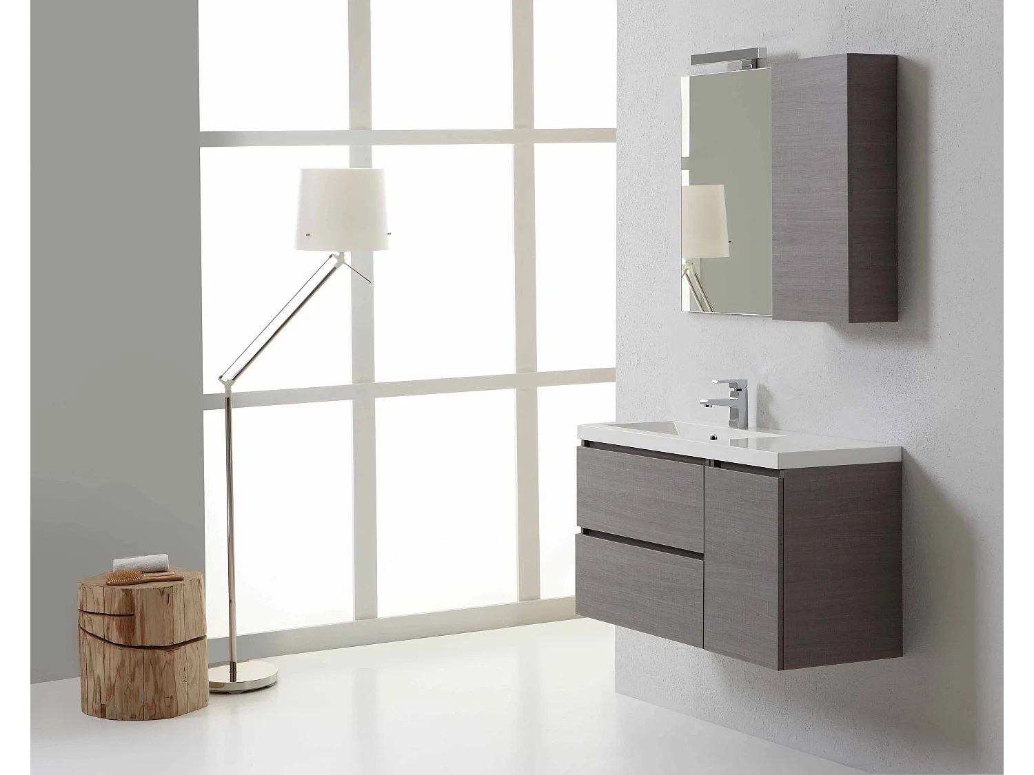 Meuble De Salle De Bains 90X40 Cm Avec Tiroirs Et Armoire Murale Gauche | Manhattan