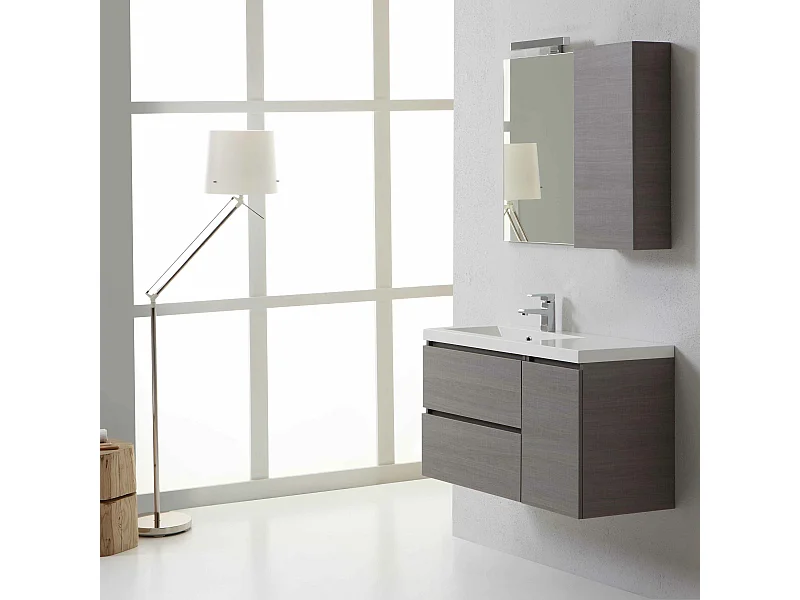 Meuble De Salle De Bains 90X40 Cm Avec Tiroirs Et Armoire Murale Gauche | Manhattan