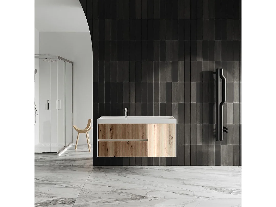 Meuble De Salle De Bain 120Cm En Chêne Cannelé Sans Miroir | Cortina