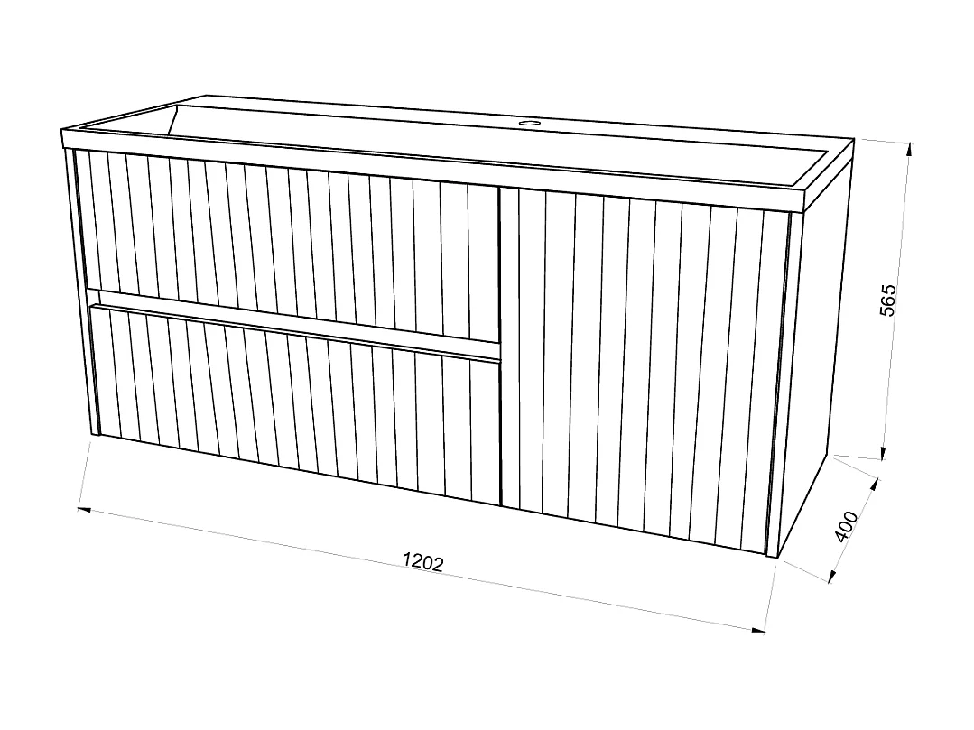 Meuble De Salle De Bain 120Cm En Chêne Cannelé Sans Miroir | Cortina