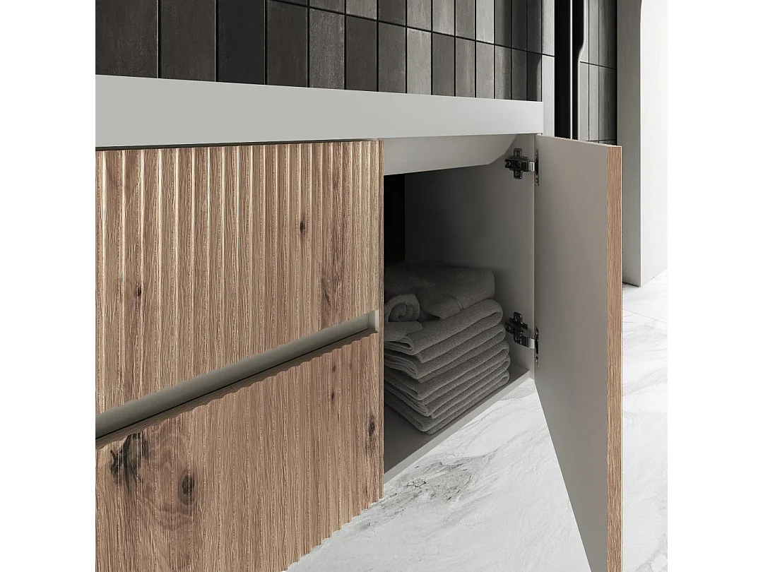 Meuble De Salle De Bain 120Cm En Chêne Cannelé Sans Miroir | Cortina