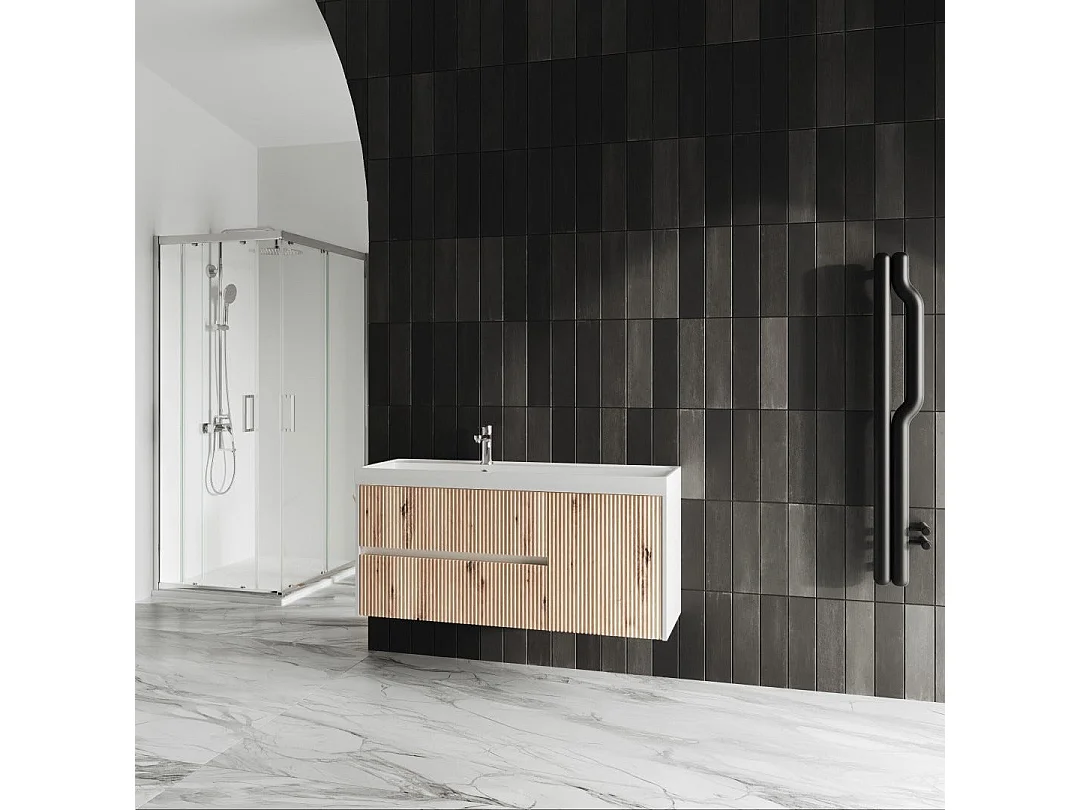 Meuble De Salle De Bain 120Cm En Chêne Cannelé Sans Miroir | Cortina