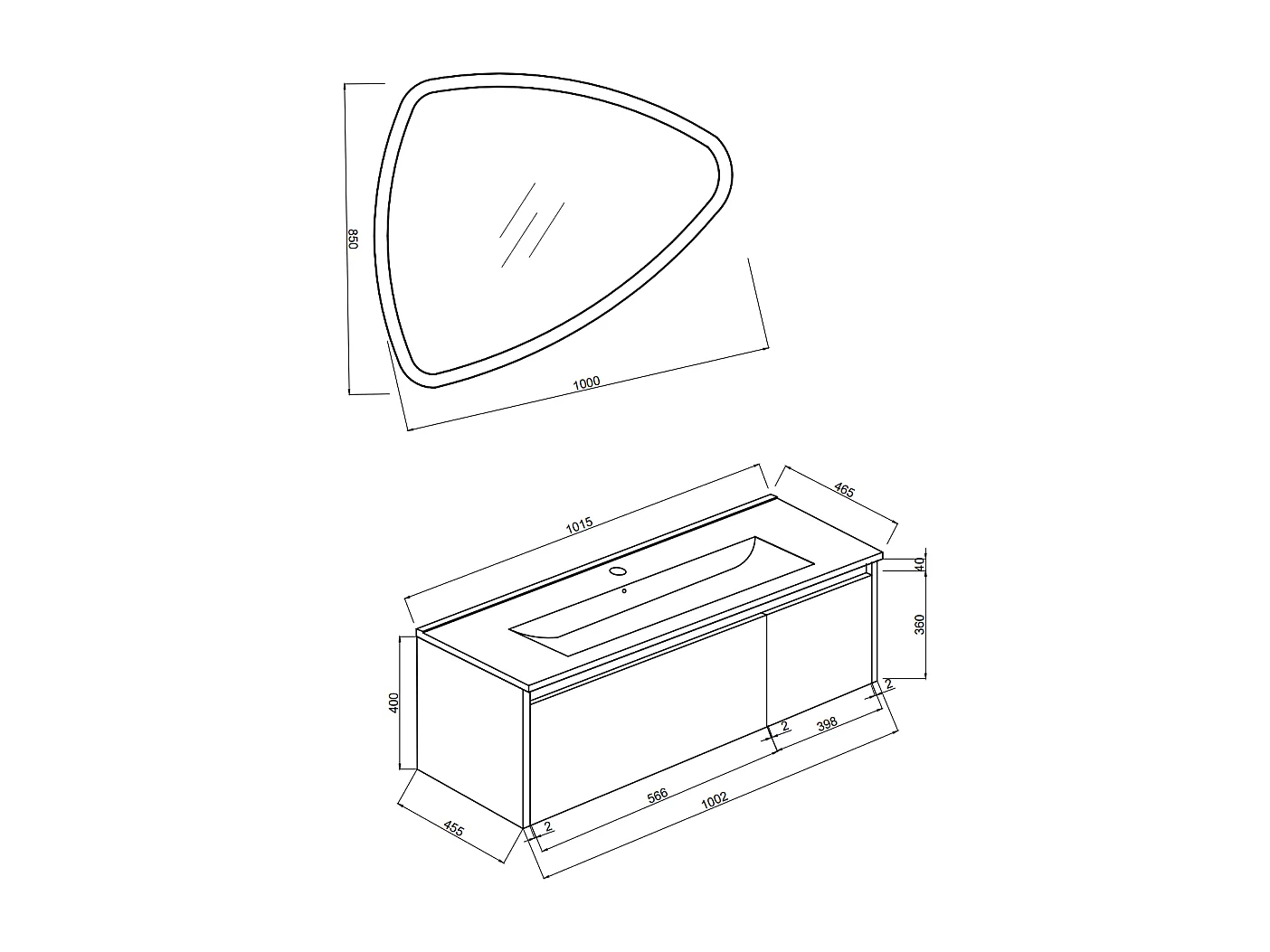 Armoire De Toilette Murale Avec Lavabo De 100 Cm Bleu Mat, Miroir À Led | Monaco