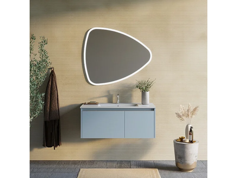 Armoire De Toilette Murale Avec Lavabo De 100 Cm Bleu Mat, Miroir À Led | Monaco