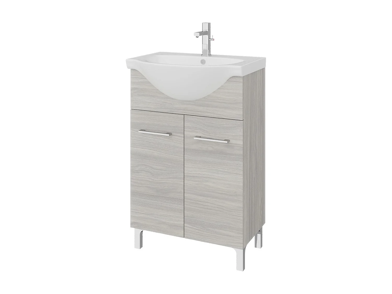 Meuble De Salle De Bains Sur Pied 55Cm 2 Portes Chêne Gris, Lavabo Et Miroir | Rimini