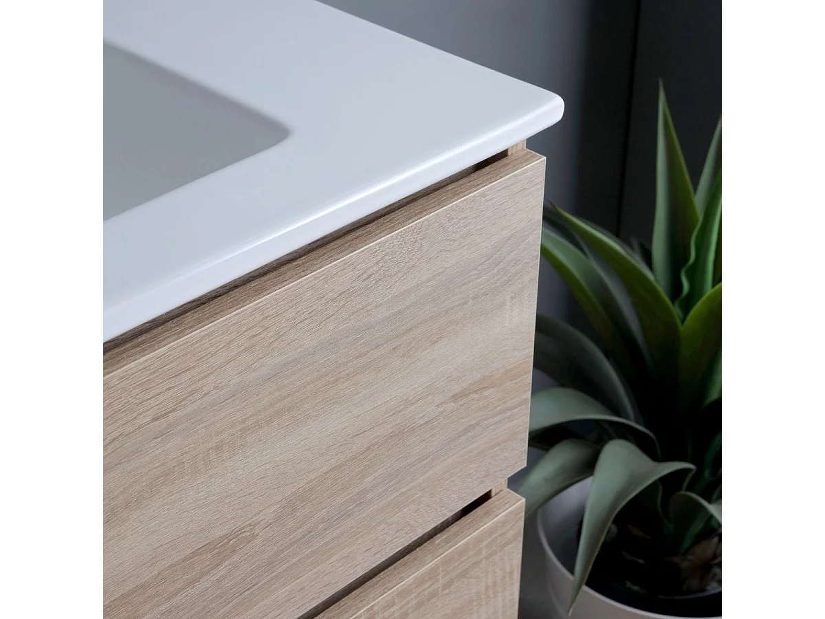 60Cm Armoire De Salle De Bain 2 Tiroirs Effet Bois Miroir Avec Lampe | Berlin