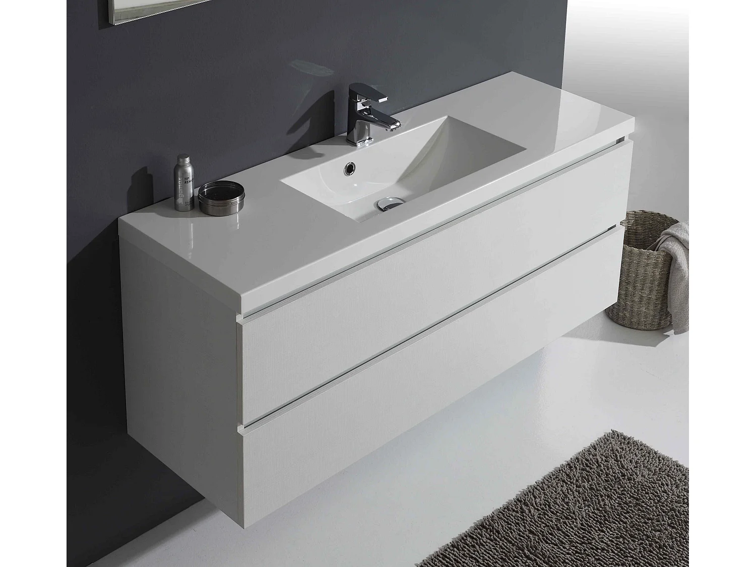 Meuble De Salle De Bains Avec Tiroirs 120 Cm En Bois Blanchi Miroir Avec Armoire Murale