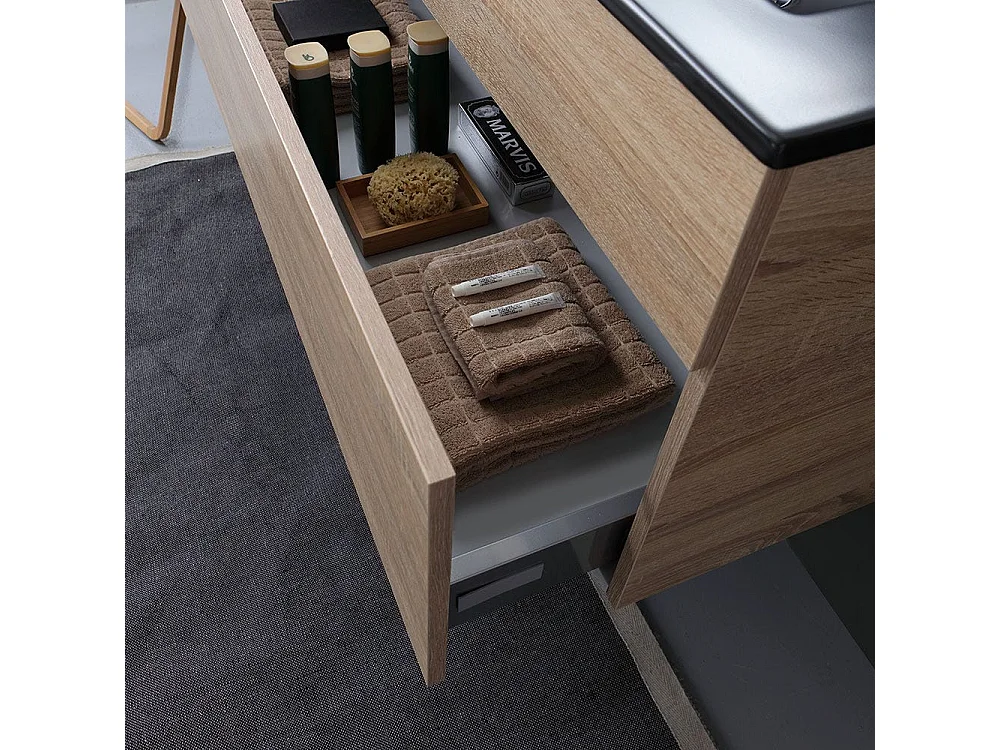 Meuble De Salle De Bain 120Cm En Chêne Well Avec Double Lavabo En Noir Mat | Sole