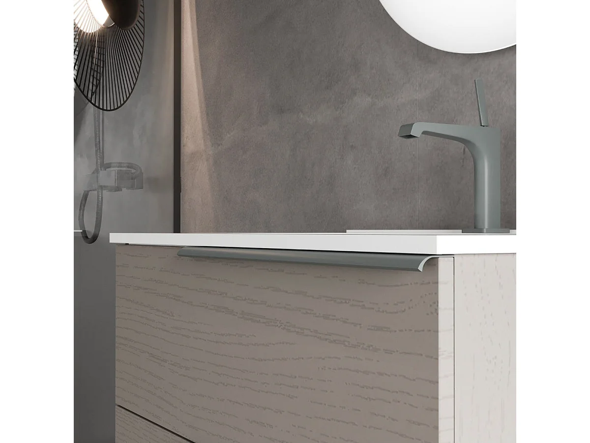 Meuble De Salle De Bain Sur Pied 80Cm Gris Cendre, Miroir Rond Led  | New York