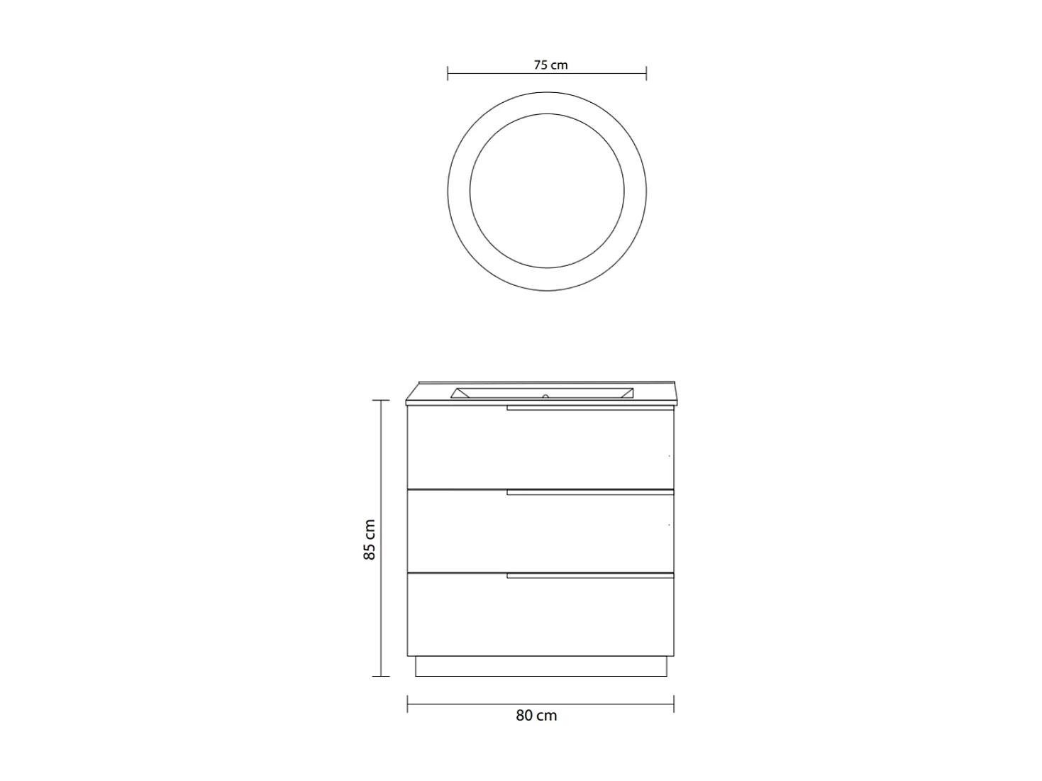 Meuble De Salle De Bain Sur Pied 80Cm Gris Cendre, Miroir Rond Led  | New York