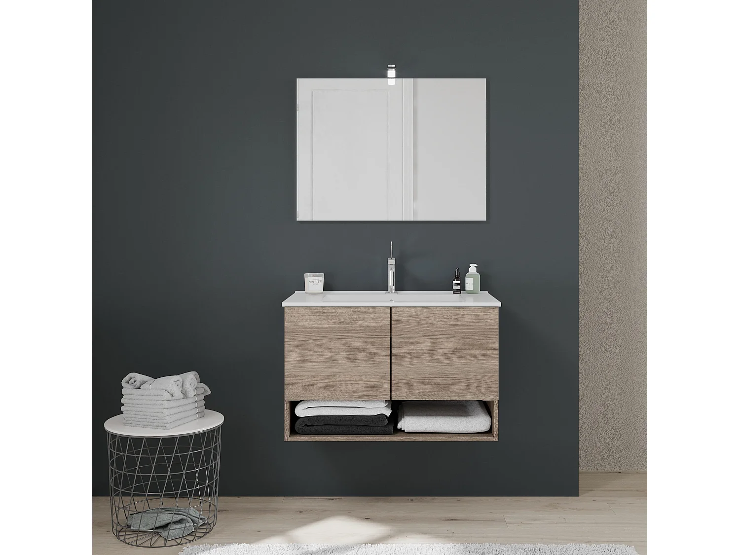 Armoire De Salle De Bains Murale En Chêne De 80 Cm Avec Portes | Venezia