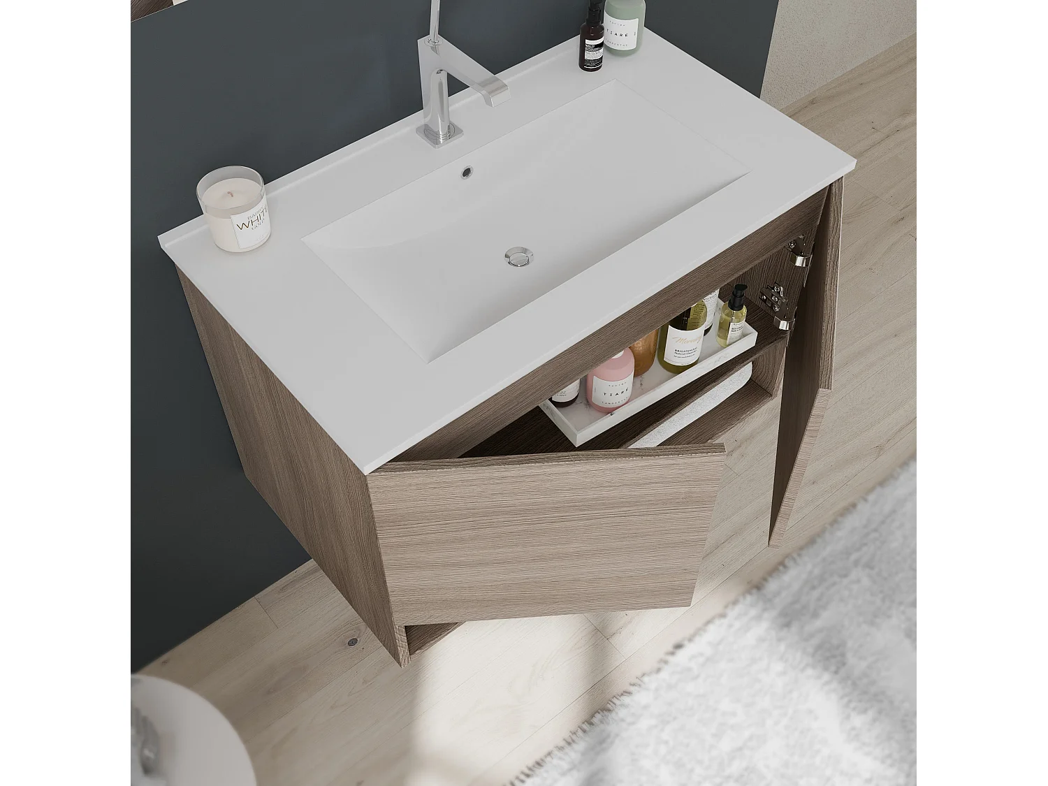 Armoire De Salle De Bains Murale En Chêne De 80 Cm Avec Portes | Venezia