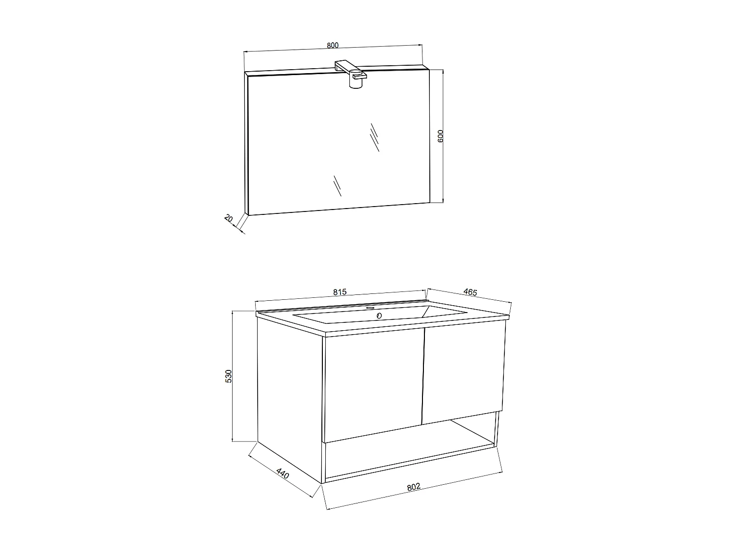 Armoire De Salle De Bains Murale En Chêne De 80 Cm Avec Portes | Venezia