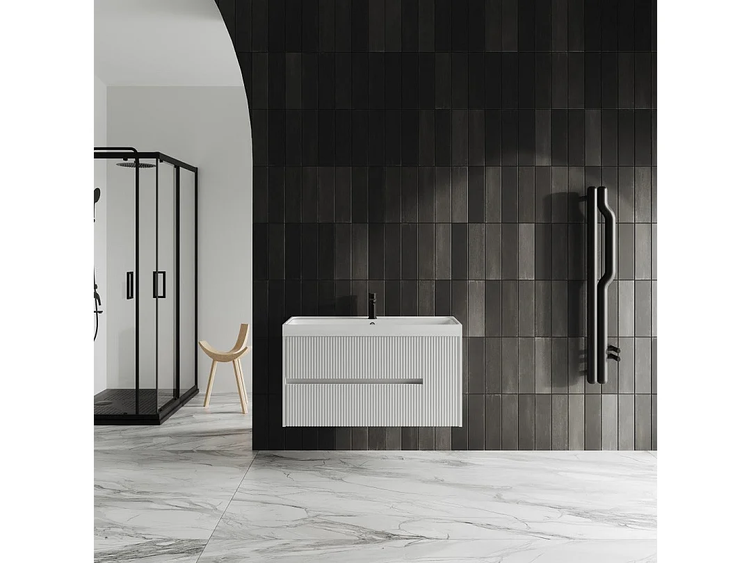 Meuble De Salle De Bain Suspendu 100Cm Blanc Mat | Cortina