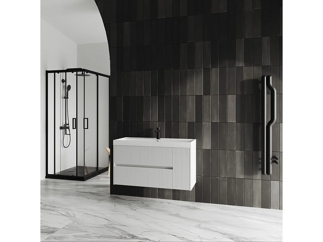 Meuble De Salle De Bain Suspendu 100Cm Blanc Mat | Cortina