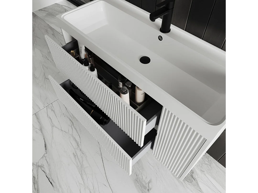 Meuble De Salle De Bain Suspendu 100Cm Blanc Mat | Cortina