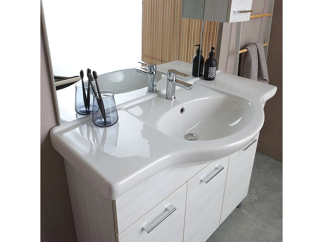 Meuble De Salle De Bains Au Sol 105Cm Avec 3 Portes Chêne Blanc | Rimini