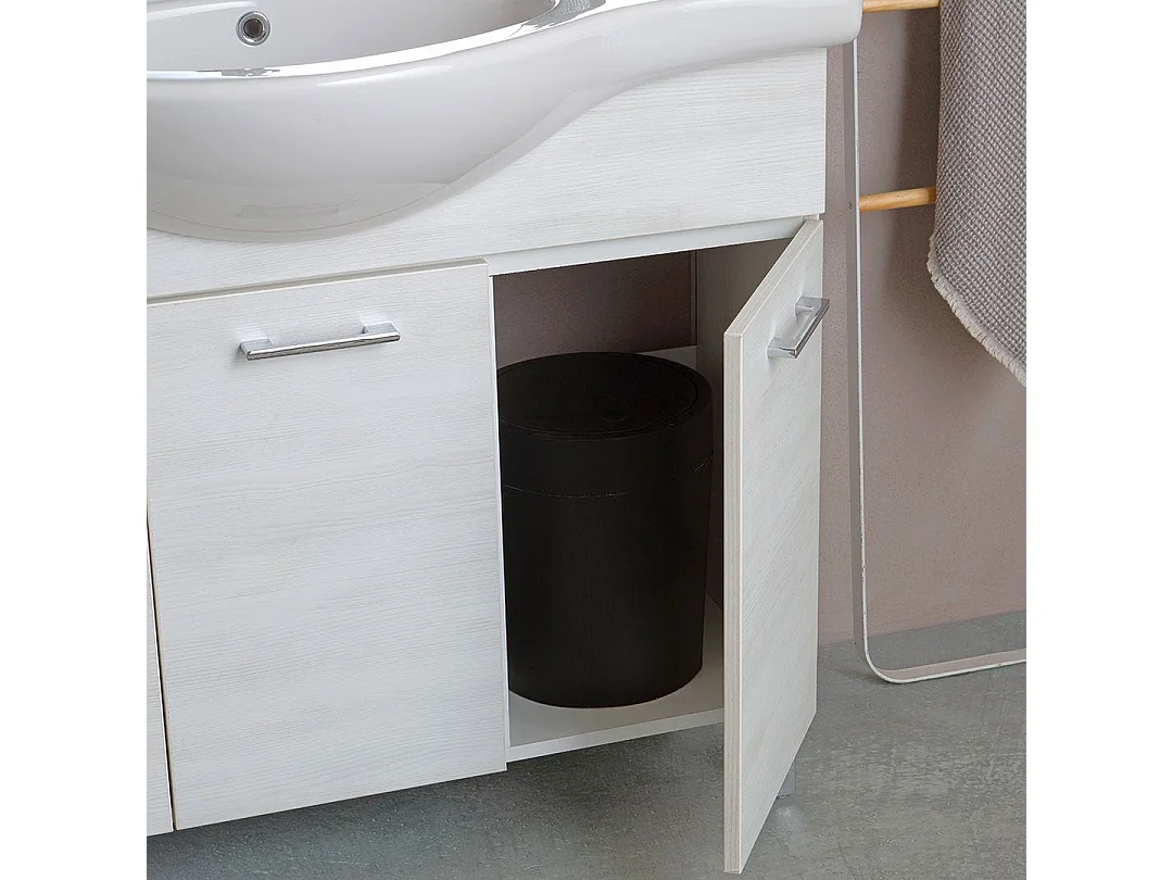 Meuble De Salle De Bains Au Sol 105Cm Avec 3 Portes Chêne Blanc | Rimini