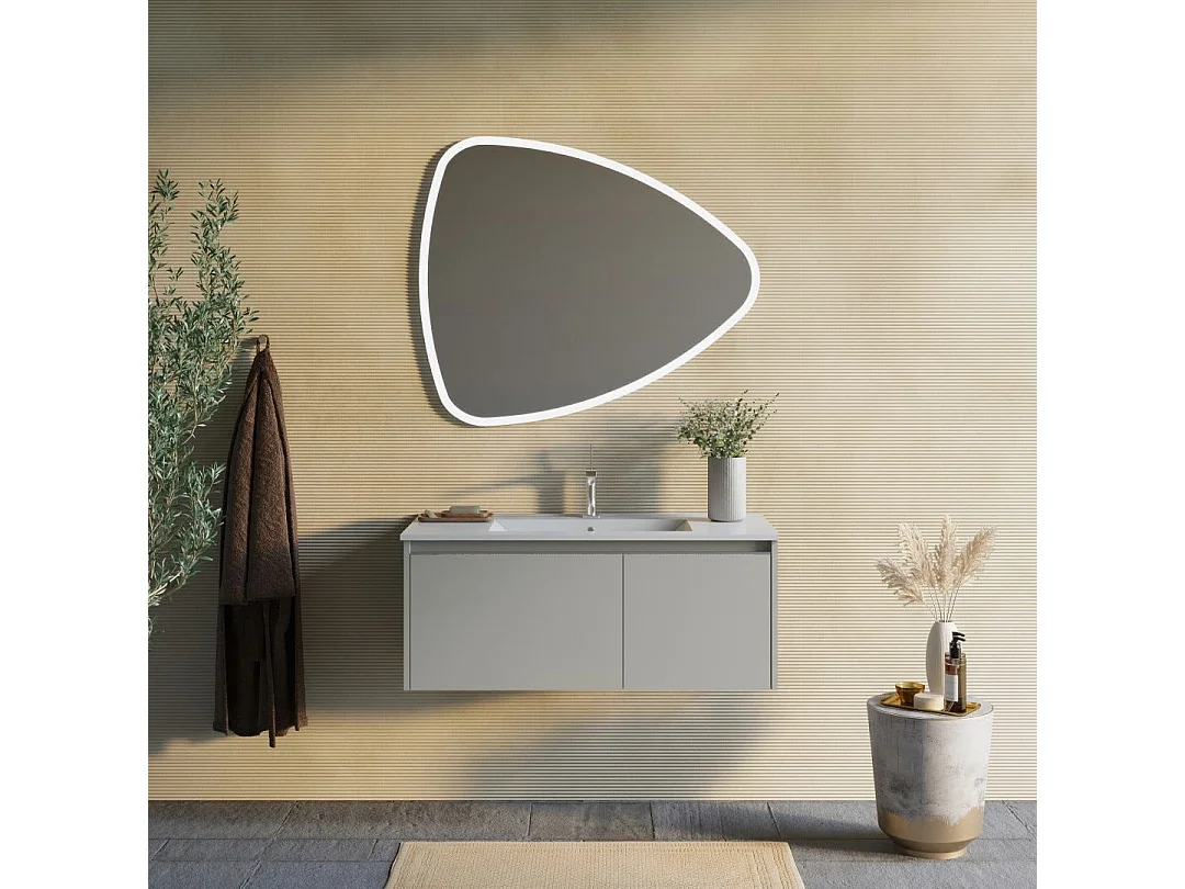 Meuble De Salle De Bain 100Cm Sable Mat, Lavabo, Miroir À Poser 100X85 | Monaco