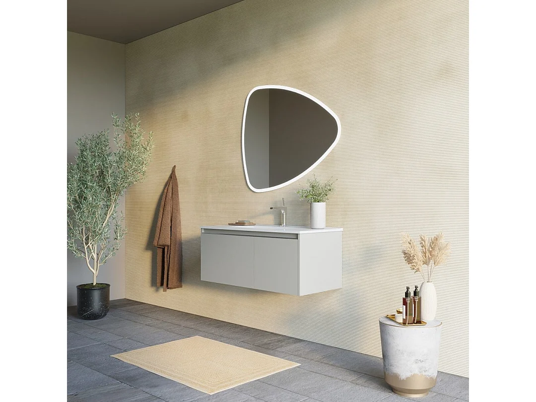 Meuble De Salle De Bain 100Cm Sable Mat, Lavabo, Miroir À Poser 100X85 | Monaco
