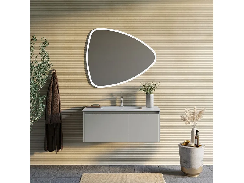 Meuble De Salle De Bain 100Cm Sable Mat, Lavabo, Miroir À Poser 100X85 | Monaco