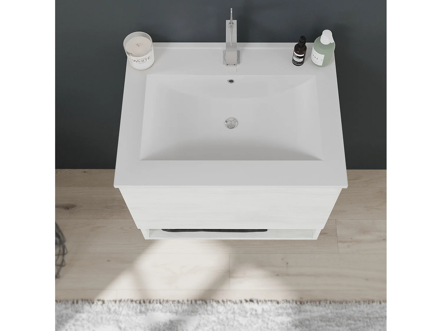 Meuble De Salle De Bain Suspendu De 60Cm, Tiroir, Compartiment Ouvert Blanc | Venezia