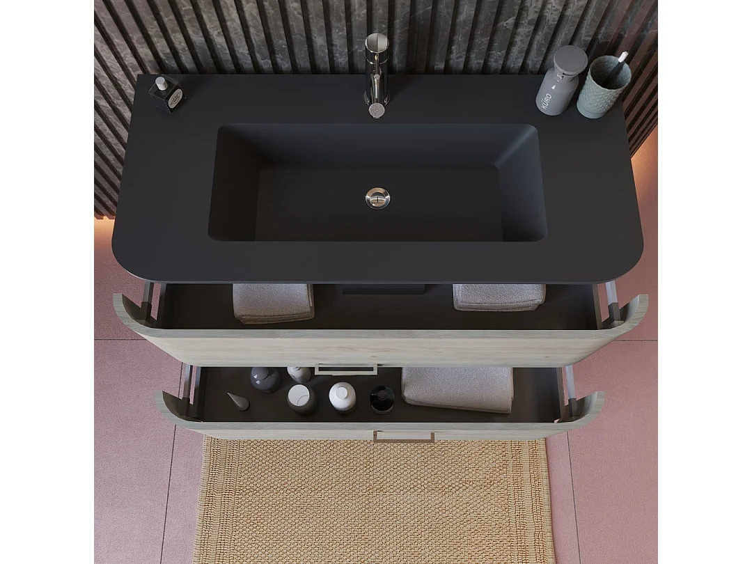 Armoire De Toilette Murale 100 Cm Chêne Arctique Noir Résine Lavabo | Hollywood