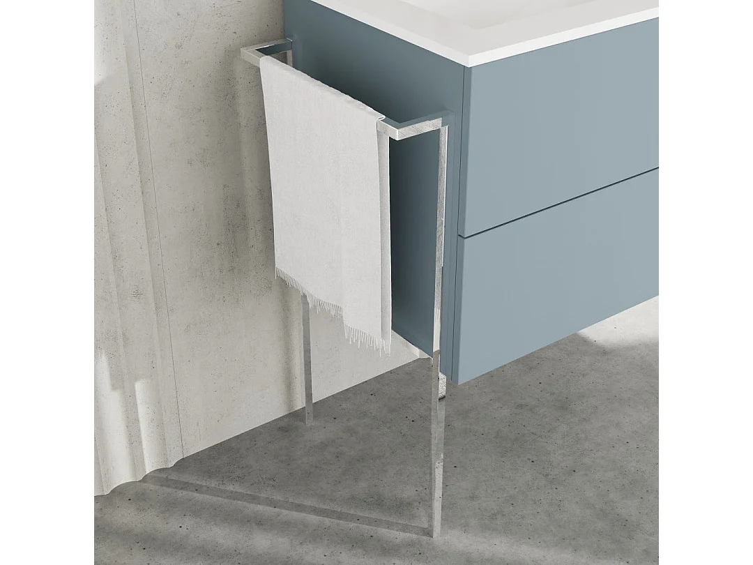 Meuble De Salle De Bain Avec Vasque En Céramique À Gauche, 120Cm, Bleu Clair | New York