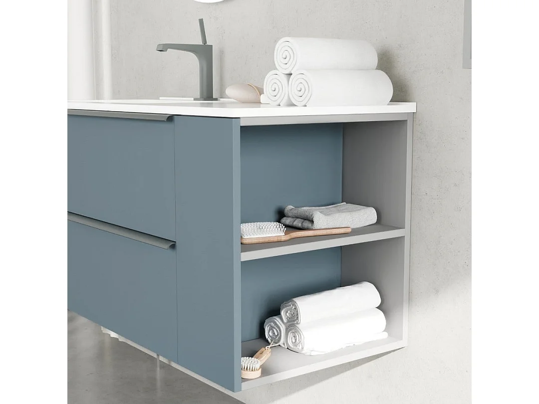 Meuble De Salle De Bain Avec Vasque En Céramique À Gauche, 120Cm, Bleu Clair | New York