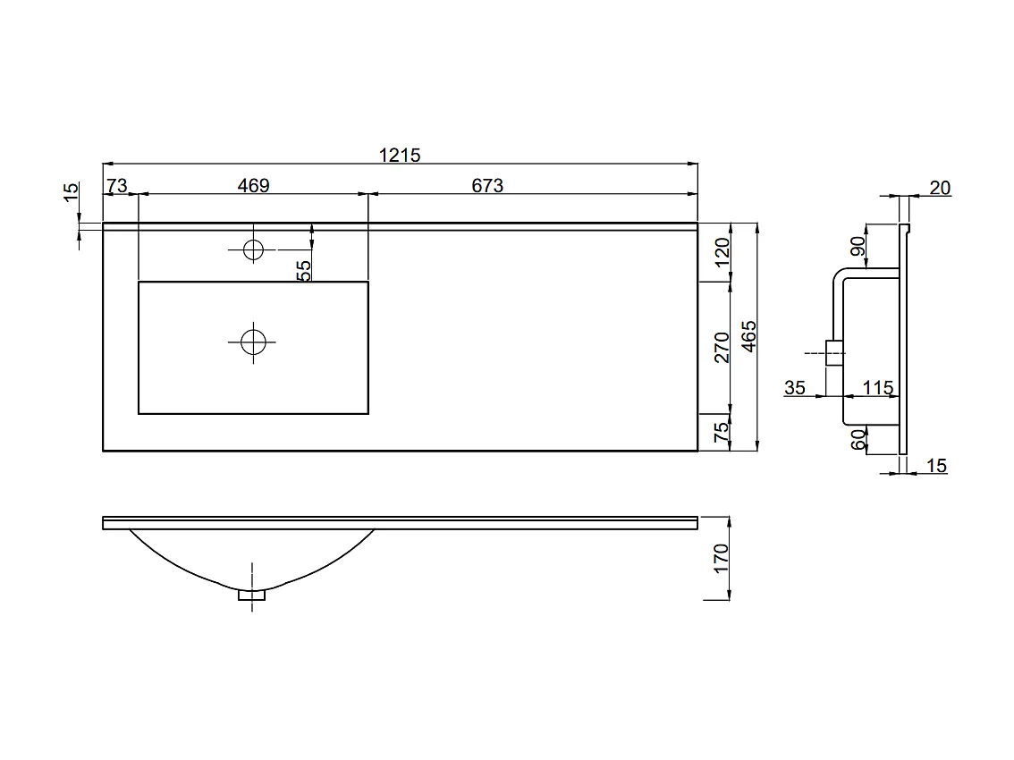 Meuble De Salle De Bain Avec Vasque En Céramique À Gauche, 120Cm, Bleu Clair | New York