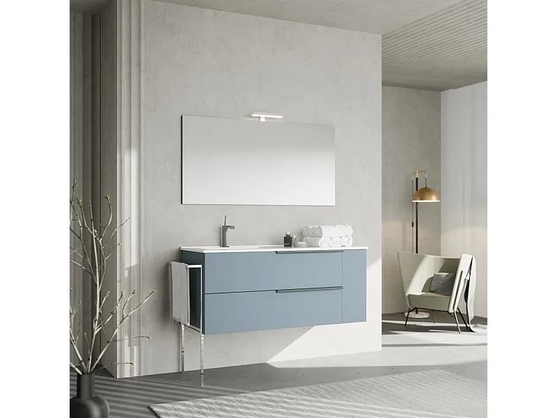 Meuble De Salle De Bain Avec Vasque En Céramique À Gauche, 120Cm, Bleu Clair | New York