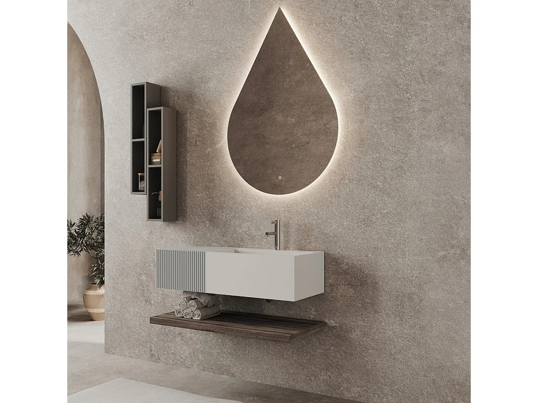 Composition De 100 Cm Avec 1 Tiroir Gris Perle Miroir Goutte | Rodi