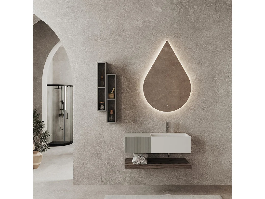 Composition De 100 Cm Avec 1 Tiroir Gris Perle Miroir Goutte | Rodi