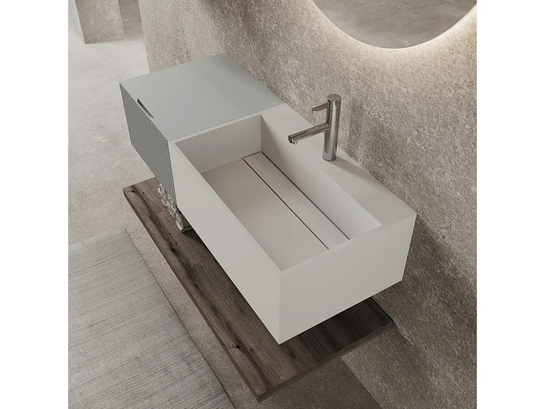 Composition De 100 Cm Avec 1 Tiroir Gris Perle Miroir Goutte | Rodi