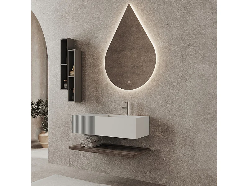 Composition De 100 Cm Avec 1 Tiroir Gris Perle Miroir Goutte | Rodi