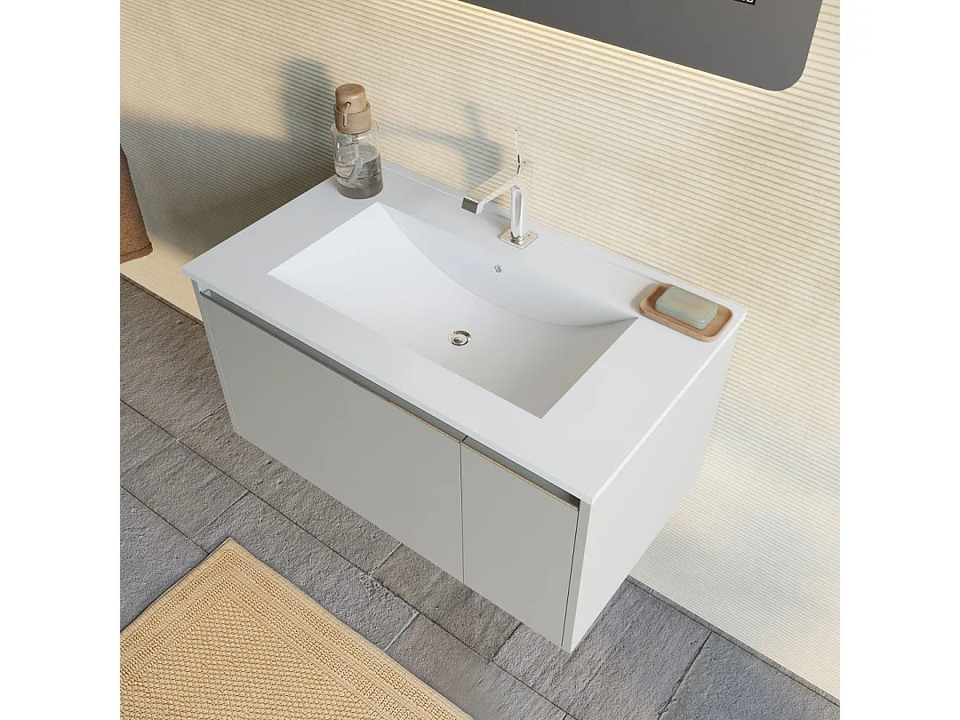 Armoire De Salle De Bain 80Cm Sable Mat Et Miroir À Led Avec Horloge | Monaco