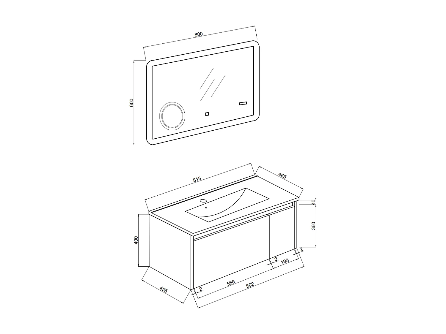 Armoire De Salle De Bain 80Cm Sable Mat Et Miroir À Led Avec Horloge | Monaco