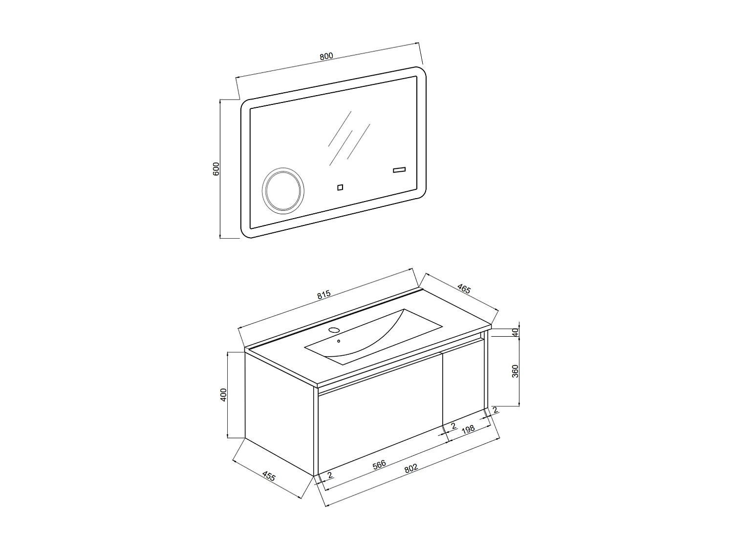 Armoire De Salle De Bain 80Cm Sable Mat Et Miroir À Led Avec Horloge | Monaco