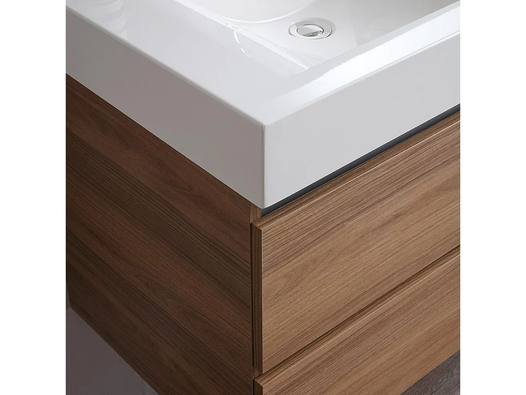 Meuble 120Cm Tiroirs Chêne Naturel, Double Lavabo Et Miroir 120X60 | Valentina