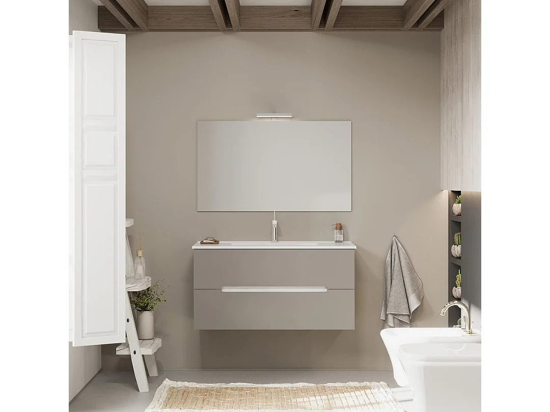Meuble De Salle De Bain Tiroirs Gris Mat, Côtés En Chêne Blanc 100Cm | Magnolia