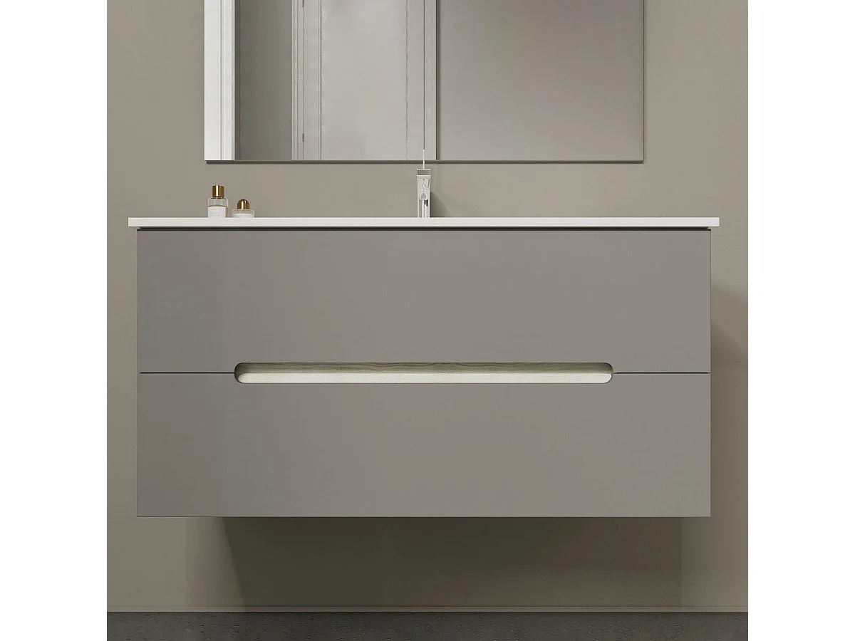 Meuble De Salle De Bain Tiroirs Gris Mat, Côtés En Chêne Blanc 100Cm | Magnolia