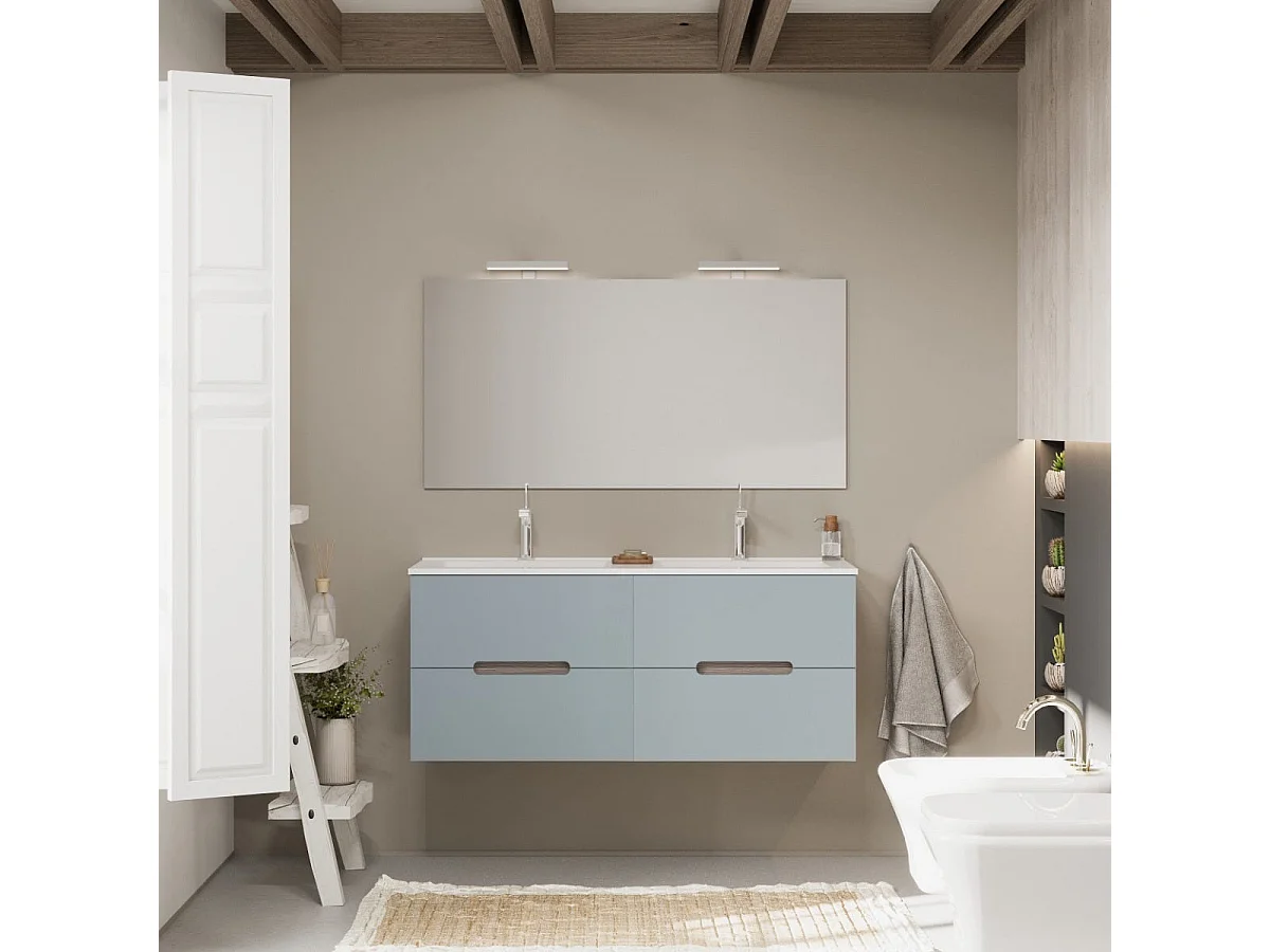 Meuble De Salle De Bain 120Cm Double Lavabo, Tiroirs Bleu Mat | Magnolia