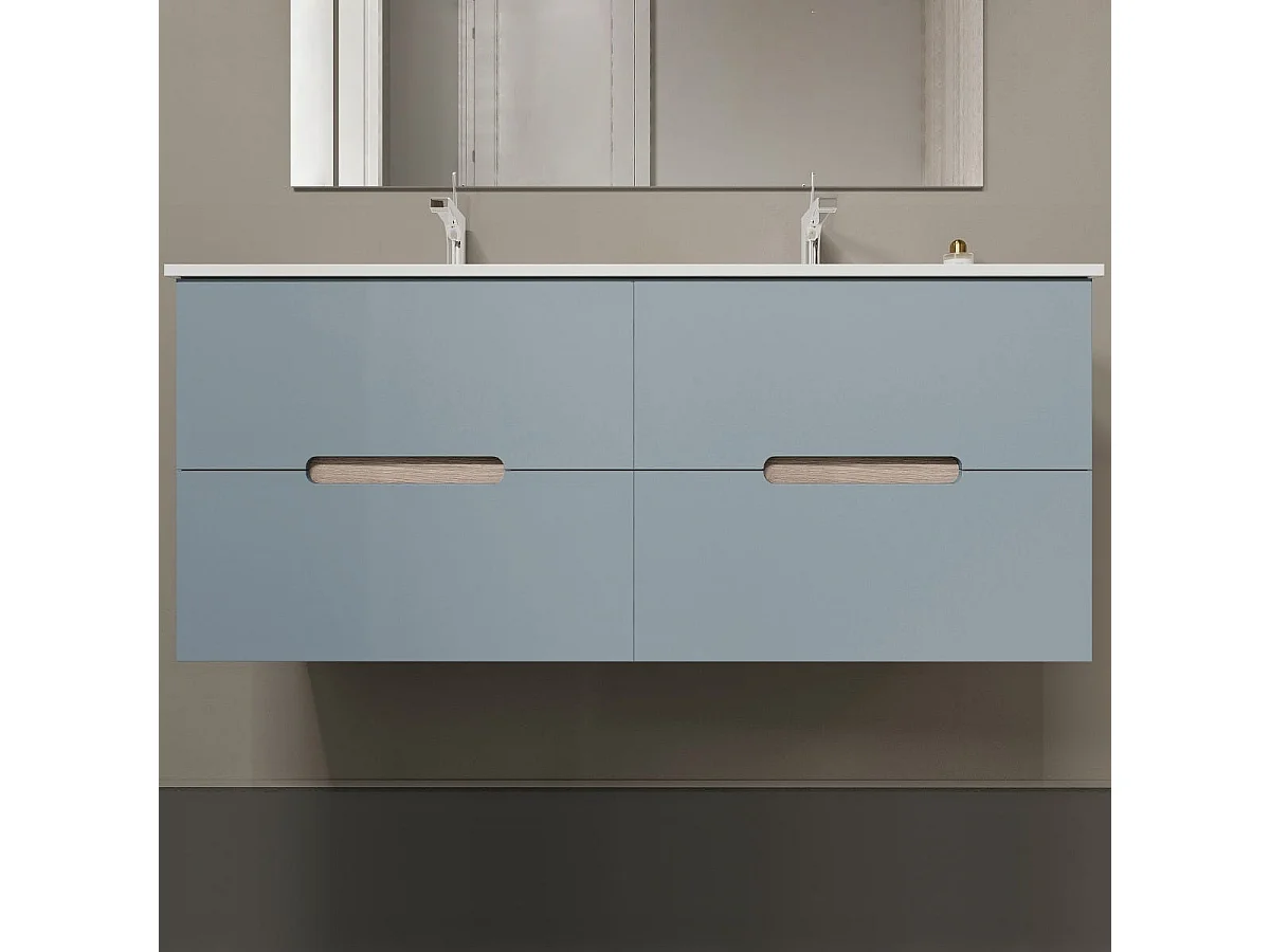 Meuble De Salle De Bain 120Cm Double Lavabo, Tiroirs Bleu Mat | Magnolia