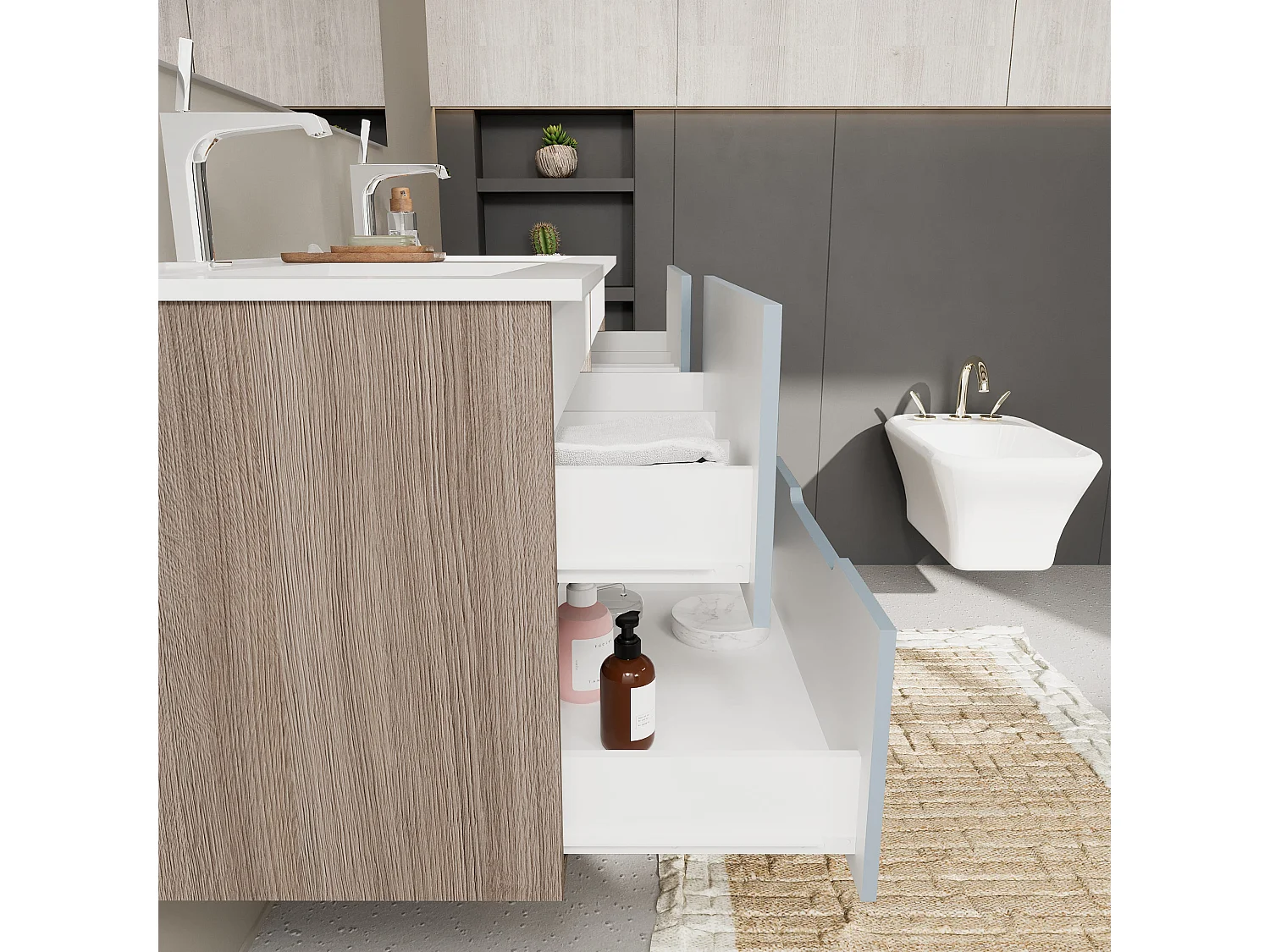 Meuble De Salle De Bain 120Cm Double Lavabo, Tiroirs Bleu Mat | Magnolia