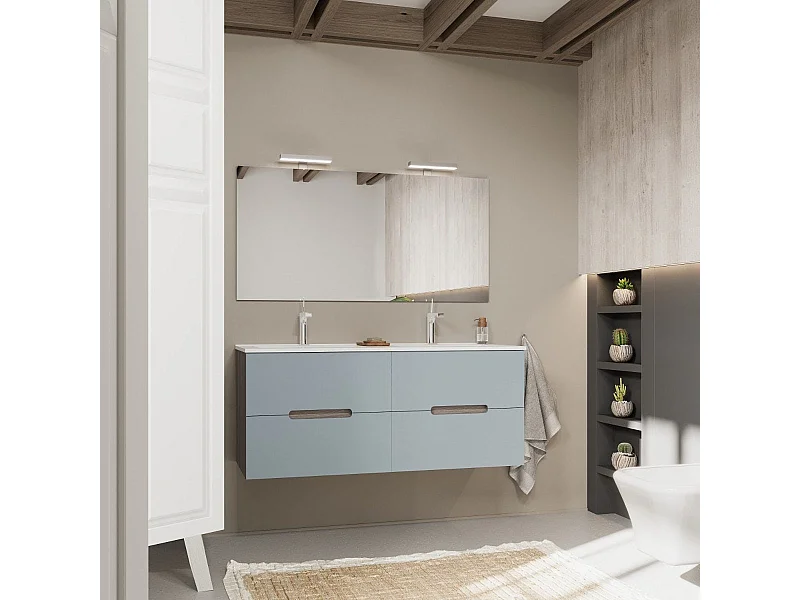 Meuble De Salle De Bain 120Cm Double Lavabo, Tiroirs Bleu Mat | Magnolia