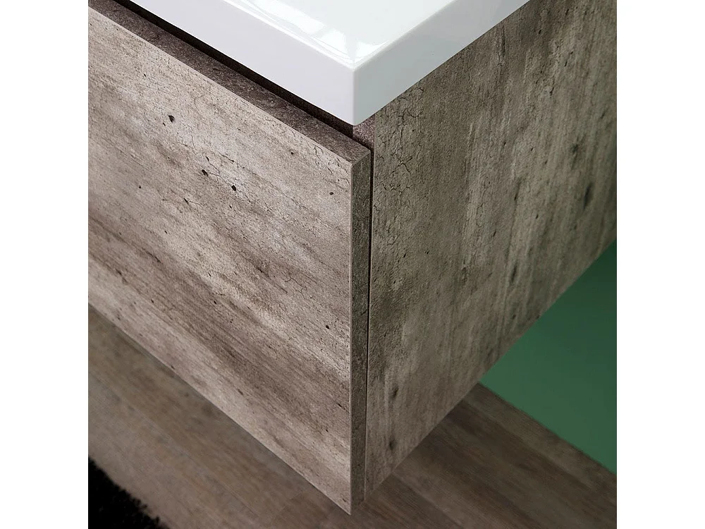 Meuble De Salle De Bain Avec Tiroir En Finition Ciment 60Cm Miroir Avec Led | Madrid