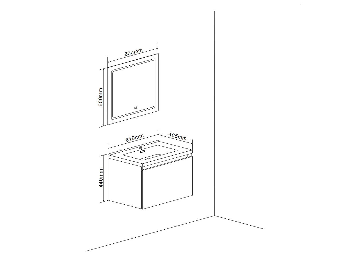 Meuble De Salle De Bain Avec Tiroir En Finition Ciment 60Cm Miroir Avec Led | Madrid