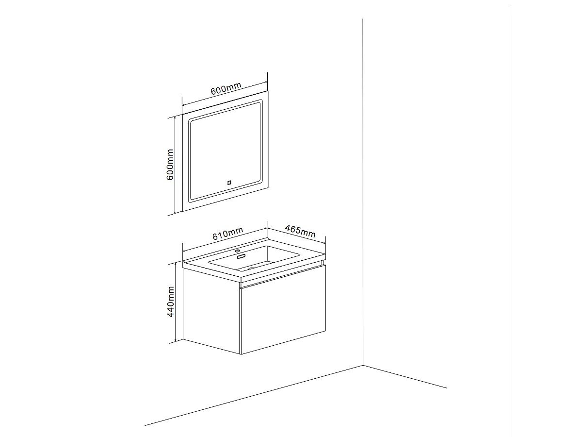 Meuble De Salle De Bain Avec Tiroir En Finition Ciment 60Cm Miroir Avec Led | Madrid