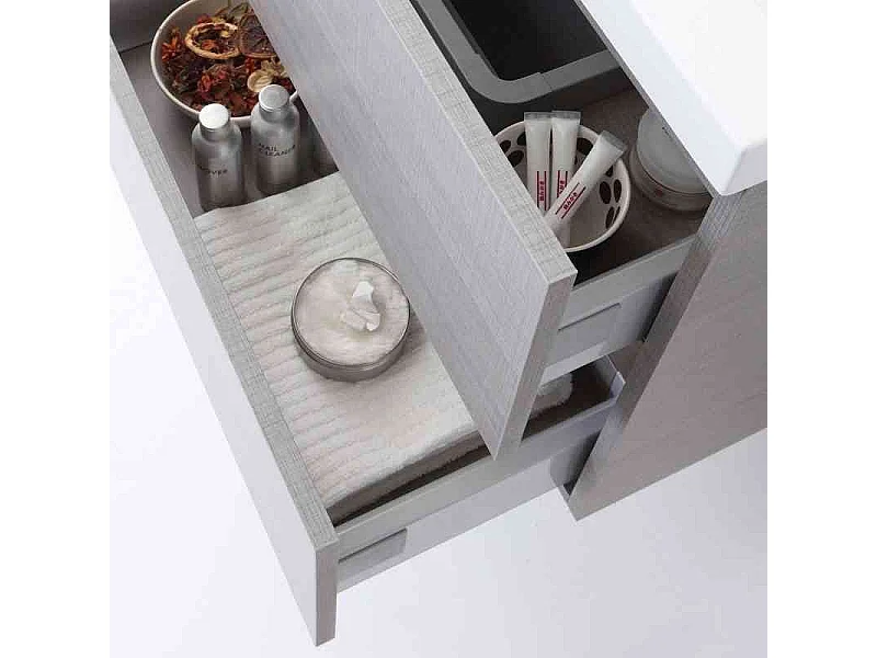 Meuble De Salle De Bains Avec Tiroirs 120 Cm Miroir Et Armoire Murale | Manhattan