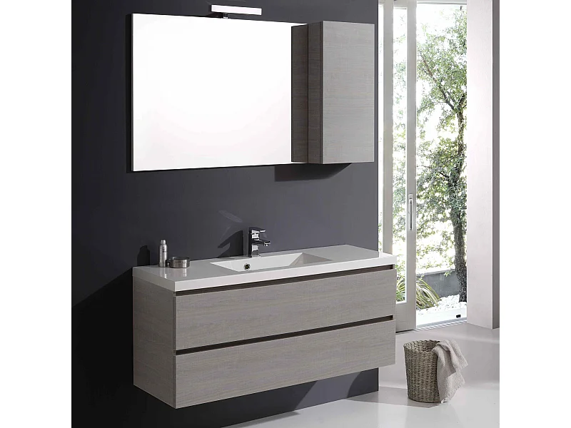 Meuble De Salle De Bains Avec Tiroirs 120 Cm Miroir Et Armoire Murale | Manhattan